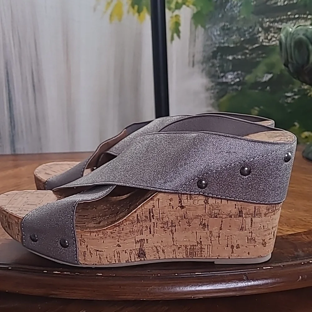 New! Montego Bay Club Womens 9.5 sparkly silver platform cork wedge sandals